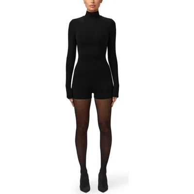 Naked Wardrobe Butter Turtleneck Contour Romper In Black