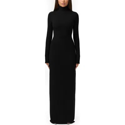 Naked Wardrobe Butter Turtleneck Long Sleeve Maxi Dress In Black
