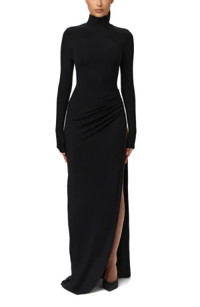 Naked Wardrobe Butter Turtleneck Long Sleeve Maxi Dress In Black