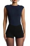 Naked Wardrobe Cap Sleeve Bodysuit In Navy