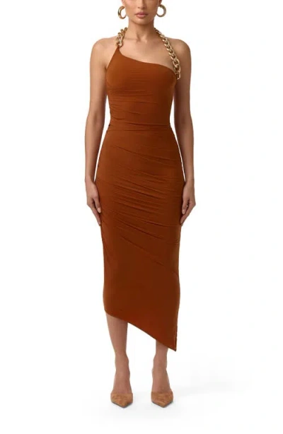 Naked Wardrobe Chain Detail Asymmetric Body-con Halter Dress In Brown
