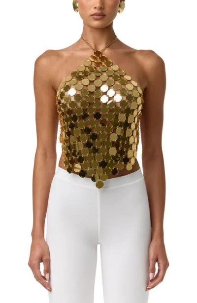 Naked Wardrobe Chain Link Mesh Sequin Top In Gold