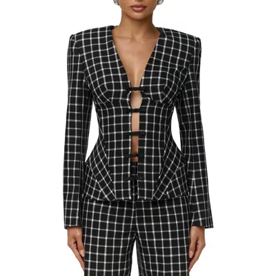 Naked Wardrobe Check Suiting Blazer With Satin Bows In Multi
