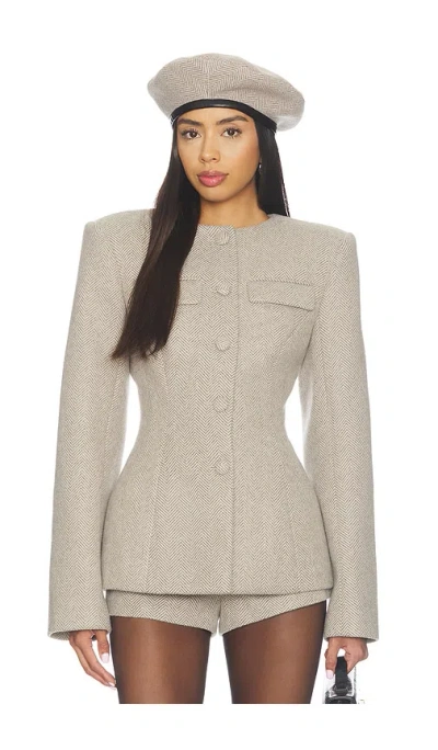 Naked Wardrobe Chevron Suited Button Up Blazer In Taupe