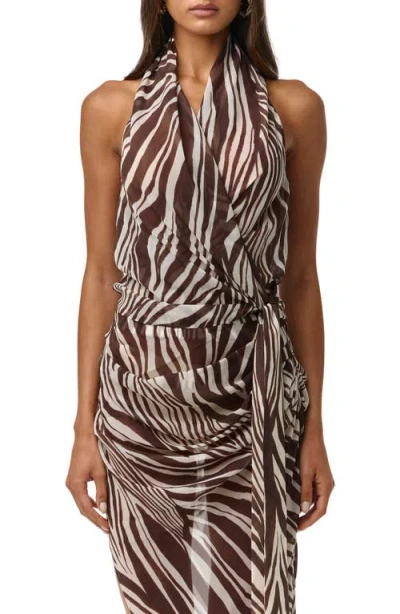 Naked Wardrobe Chiffon Halter Top In Brown