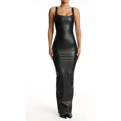 Naked Wardrobe Croc Embossed Faux Leather Body-con Dress In Black