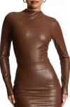 Naked Wardrobe Croc Embossed Faux Leather Bodysuit In Chocolate