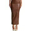 Naked Wardrobe Croc Embossed Faux Leather Midi Skirt In Chocolate