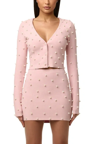 Naked Wardrobe Crop Faux Pearl Cardigan In Pink
