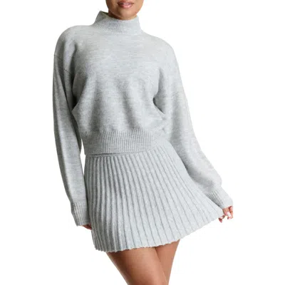 Naked Wardrobe Crop Turtleneck Sweater In Heather Grey