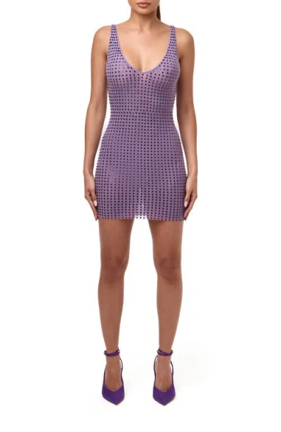 Naked Wardrobe Crystal Embellished V-neck Mini Dress In Purple