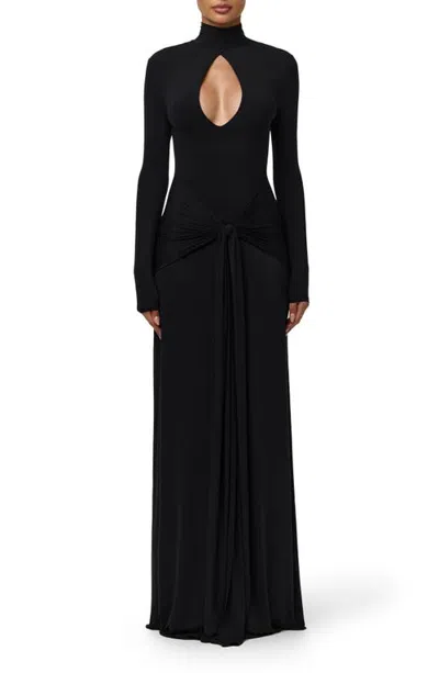 Naked Wardrobe Cutout Tie Front Long Sleeve Maxi Dress In Black