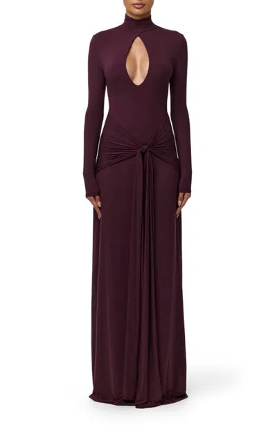Naked Wardrobe Cutout Tie Front Long Sleeve Maxi Dress In Purple