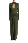Naked Wardrobe Cutout Tie Front Long Sleeve Maxi Dress In Green
