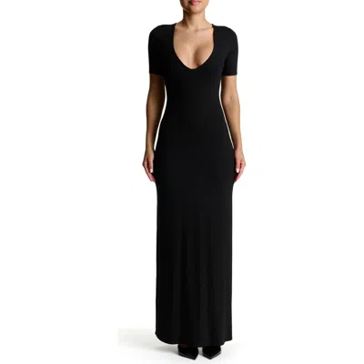 Naked Wardrobe Deep V-neck Maxi Dress In Black