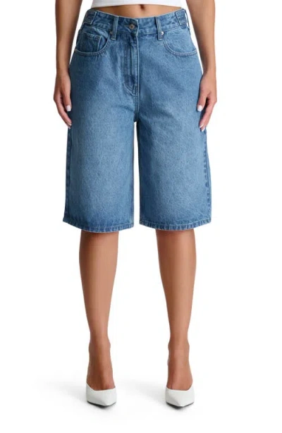 Naked Wardrobe Denim Long Shorts In Medium Wash