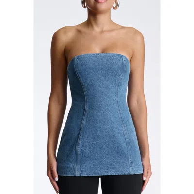 Naked Wardrobe Denim Tunic Tube Top In Medium Wash