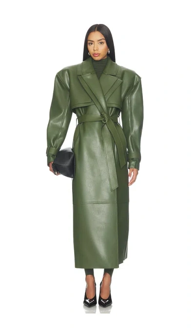 Naked Wardrobe Double Collar Faux Leather Trench Coat In Olive