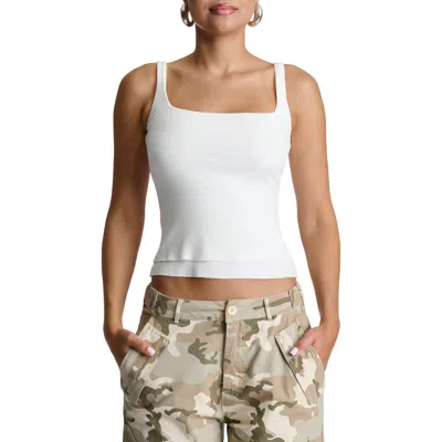 Naked Wardrobe Double Layer Square Neck Micro Rib Tank In White