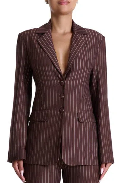 Naked Wardrobe Drama Shoulder Pinstripe Blazer In Brown