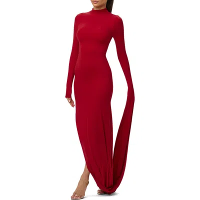 Naked Wardrobe Drape Long Sleeve Maxi Dress In Red