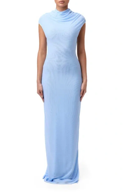 Naked Wardrobe Drapey Mesh Maxi Cocktail Dress In Baby Blue