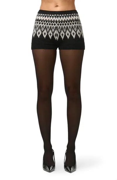 Naked Wardrobe Fair Isle Knit Hot Pants In Black