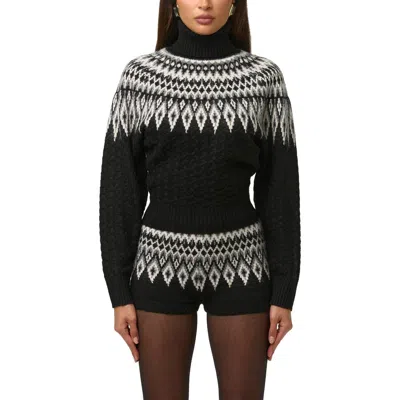 Naked Wardrobe Fair Isle Turtleneck Sweater In Black