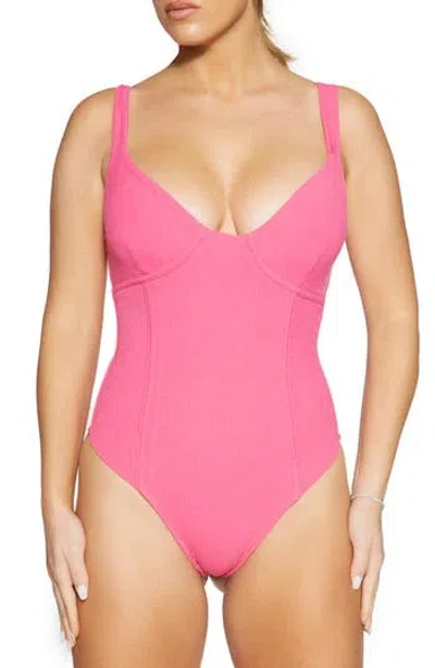 Naked Wardrobe Faux Bustier Ribbed Bodysuit In Pink