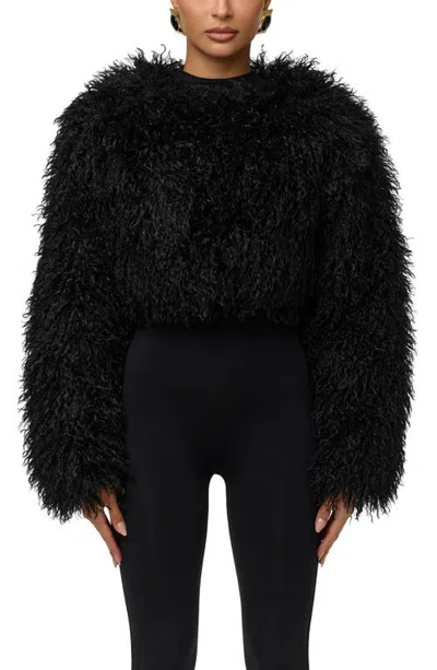 Naked Wardrobe Faux Fur Plush Cropped Jacket In Black