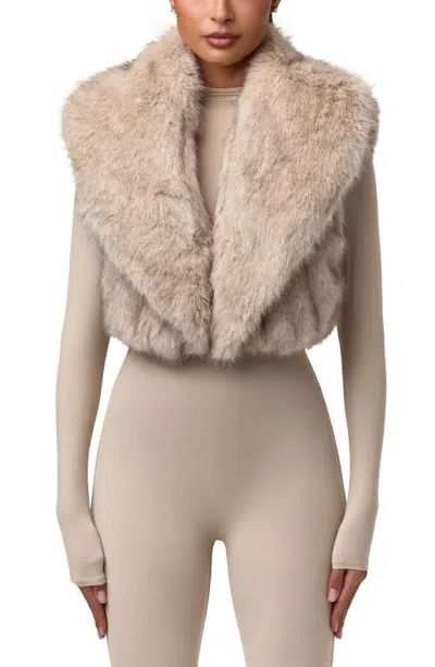 Naked Wardrobe Faux Fur Plush Vest In Neutral