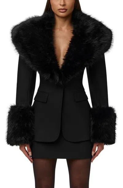 Naked Wardrobe Faux Fur Trim Blazer In Black