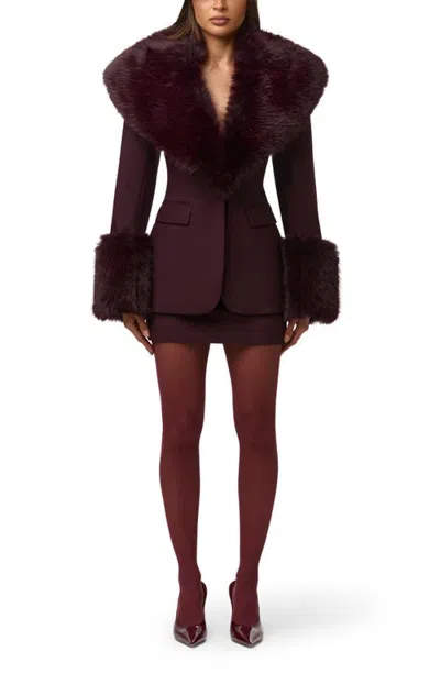 Naked Wardrobe Faux Fur Trim Blazer In Brown