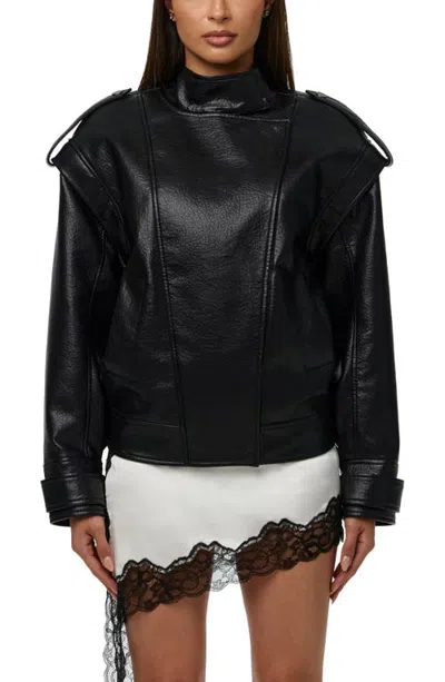 Naked Wardrobe Faux Leather Bomber Jacket In Black