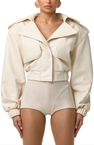 Naked Wardrobe Faux Leather Crop Jacket In Green