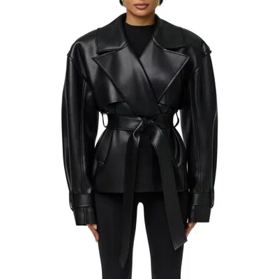 Naked Wardrobe Faux Leather Crop Trench Coat In Black