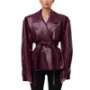 Naked Wardrobe Faux Leather Crop Trench Coat In Burgundy