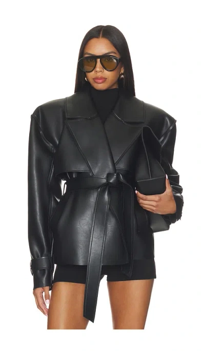 Naked Wardrobe Faux Leather Cropped Trench Coat In Black