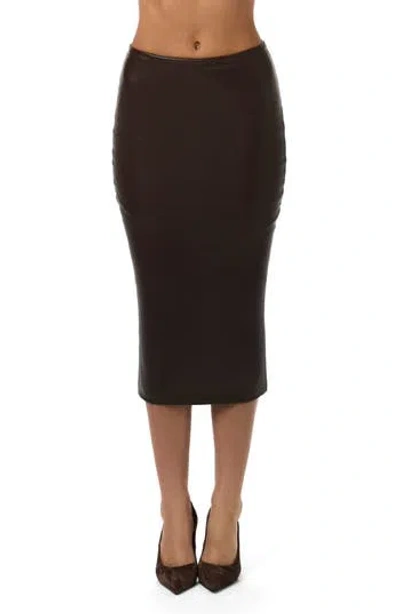 Naked Wardrobe Faux Leather Midi Skirt In Brown