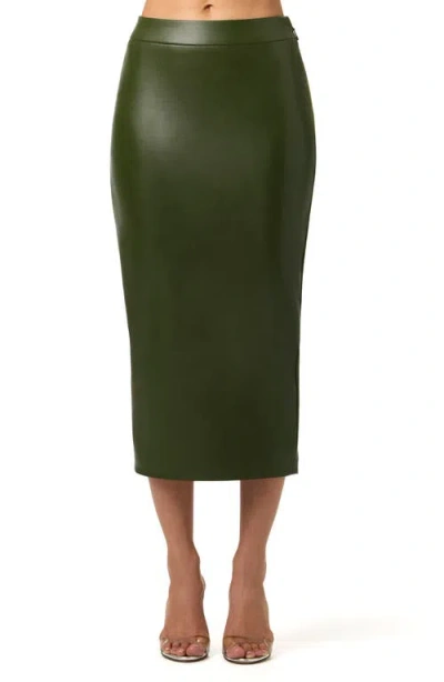 Naked Wardrobe Faux Leather Pencil Midi Skirt In Green