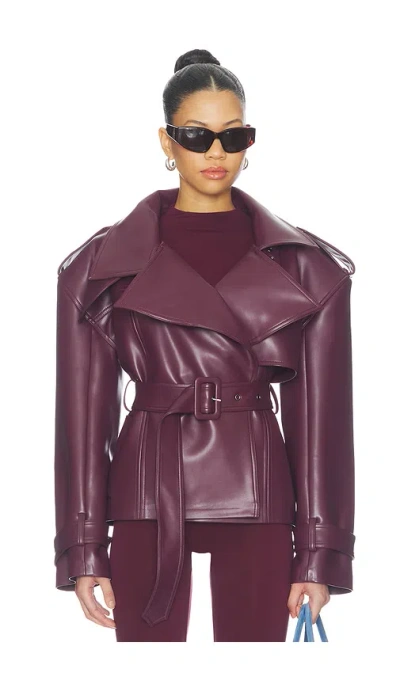 Naked Wardrobe Faux Leather Short Trench In Burgundy