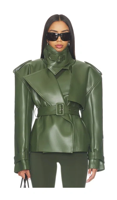 Naked Wardrobe Faux Leather Short Trench In Olive