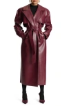 Naked Wardrobe Faux Leather Trench Coat In Burgundy