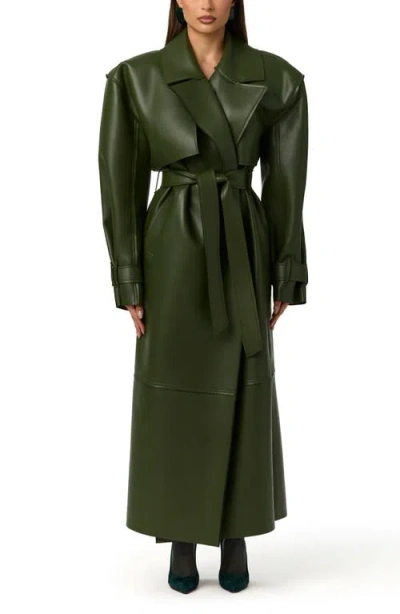 Naked Wardrobe Faux Leather Trench Coat In Green