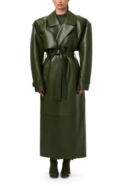 Naked Wardrobe Faux Leather Trench Coat In Green