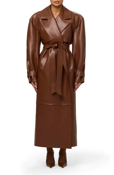 Naked Wardrobe Faux Leather Trench Coat In Brown