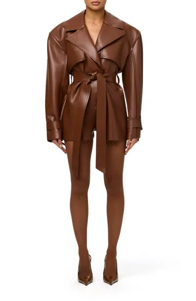 Naked Wardrobe Faux Leather Trench Romper In Brown