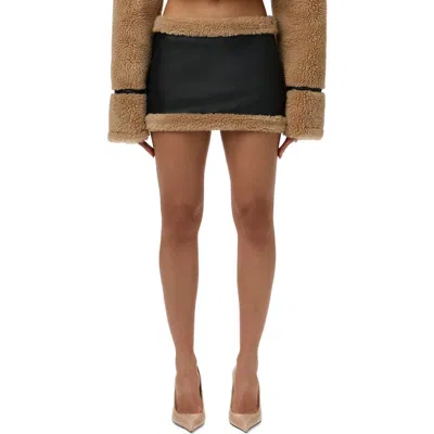 Naked Wardrobe Faux Shearling Miniskirt In Brown