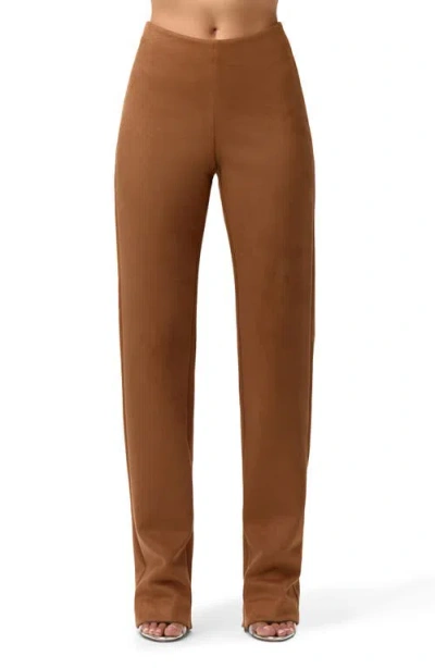 Naked Wardrobe Faux Suede Straight Leg Pants In Brown