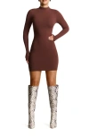 Naked Wardrobe Figure It Out Long Sleeve Body-con Minidress In Chocolate
